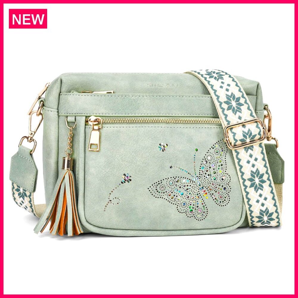 Leather Crossbody Bag Adjustable Strap Quilted Design Spacious Pockets